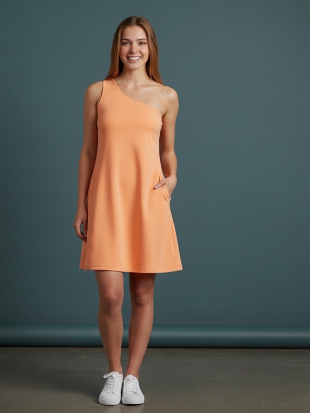 DSG Orange One Shoulder Sleeveless Athletic Dress